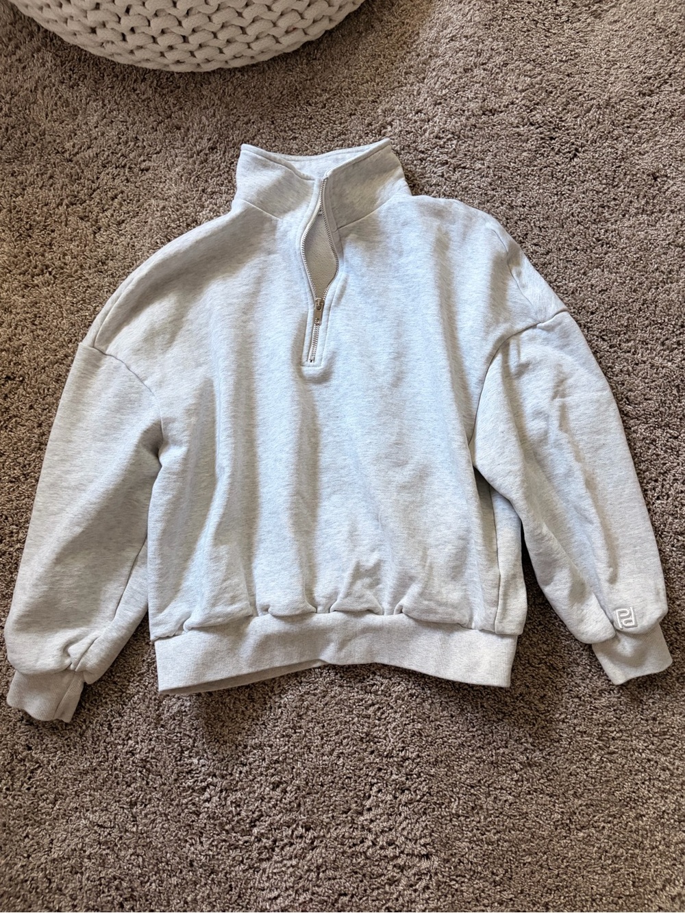 Woman Light Gray Half-Zip Sweater